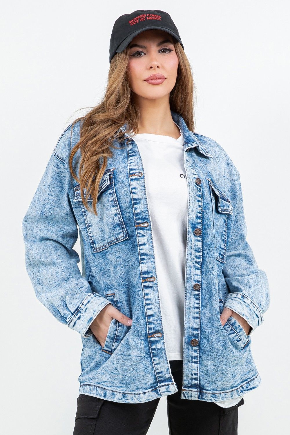 Oversized Denim Jacket - Acid Blue