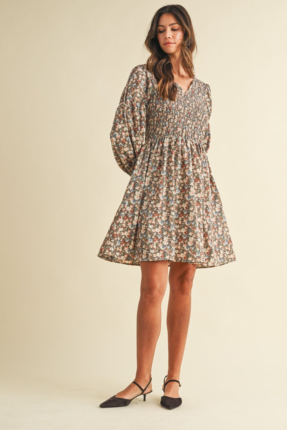Vinny Floral Mini Dress - Brown