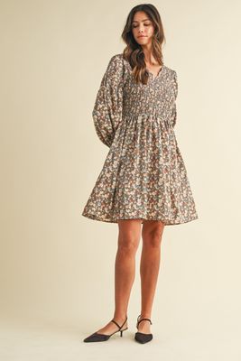 Vinny Floral Mini Dress - Brown