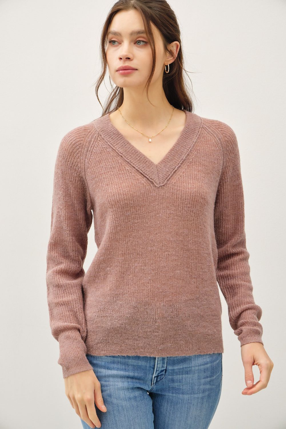 Clarke V-Neck Sweater - Mocha