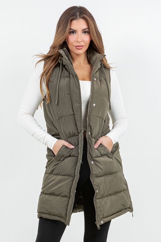 Long Puffer Vest - Olive