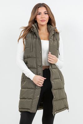 Long Puffer Vest - Olive