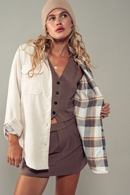 Corduroy Flannel Shacket - Cream