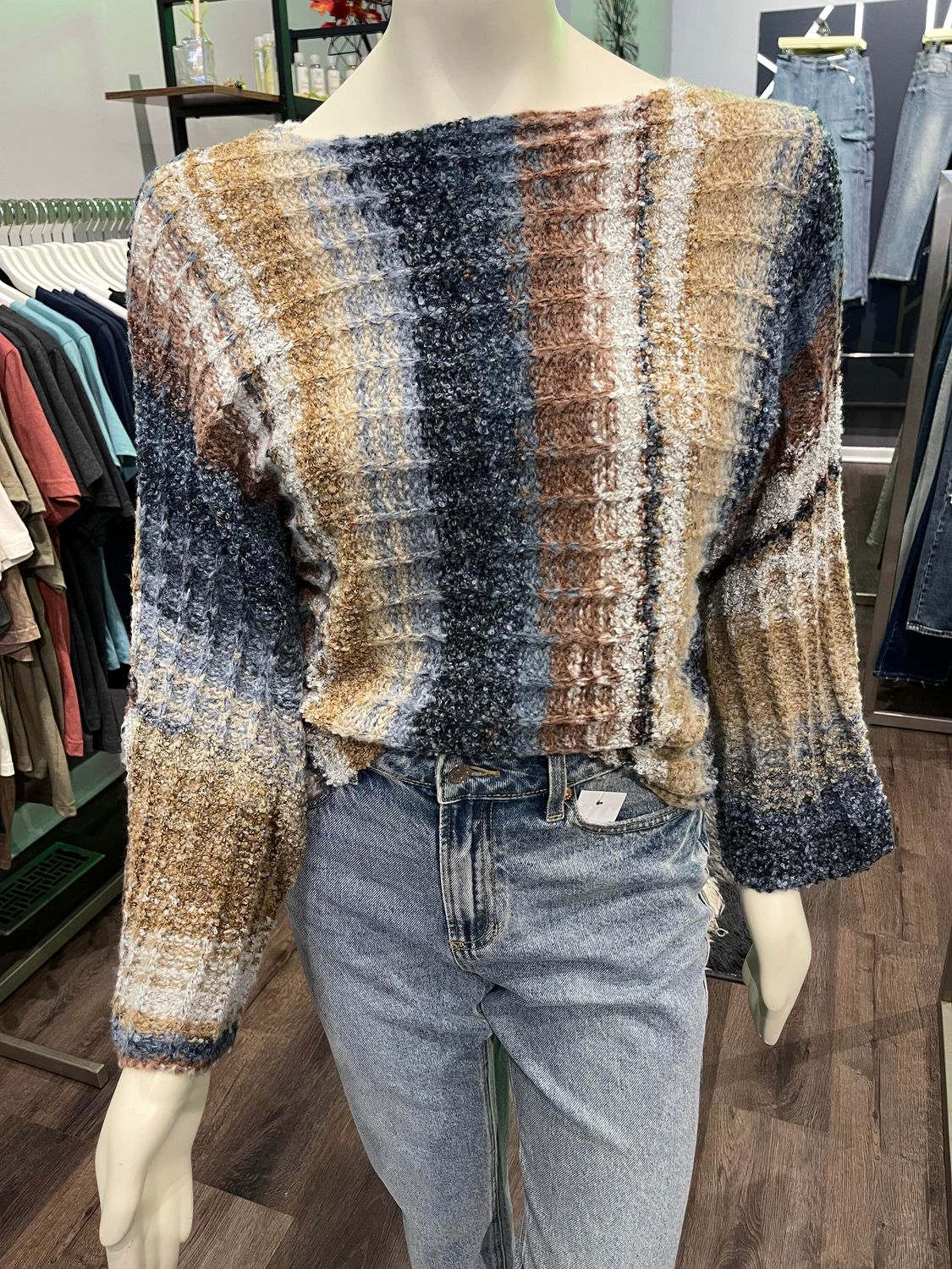 Billie Boat Neck Sweater - Navy Multi