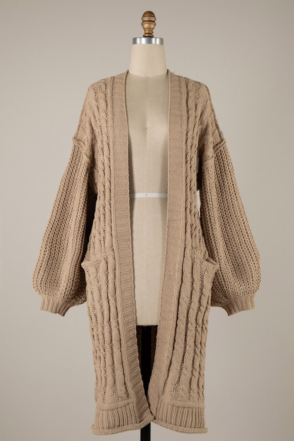 Chunky Braid Knit Cardigan - Taupe