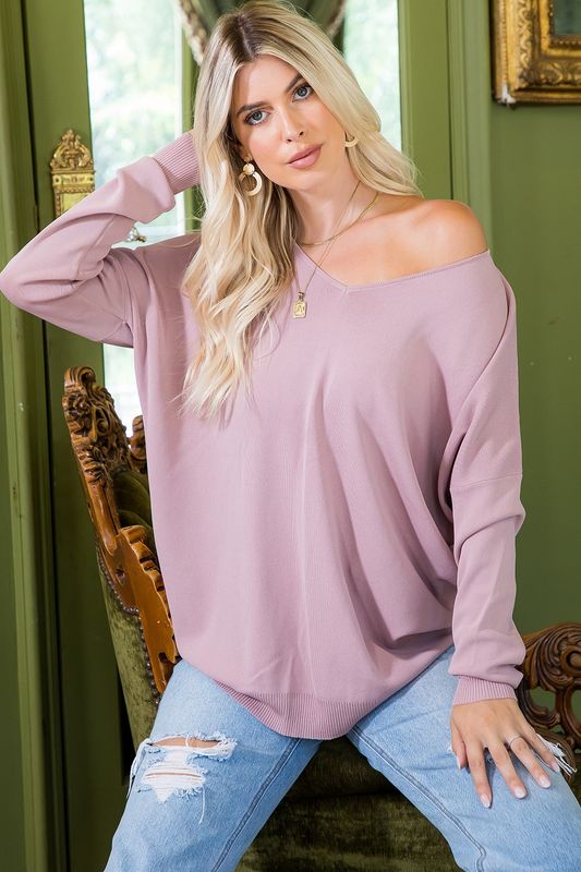 Blaik Comfy V-Neck Sweater -Mauve