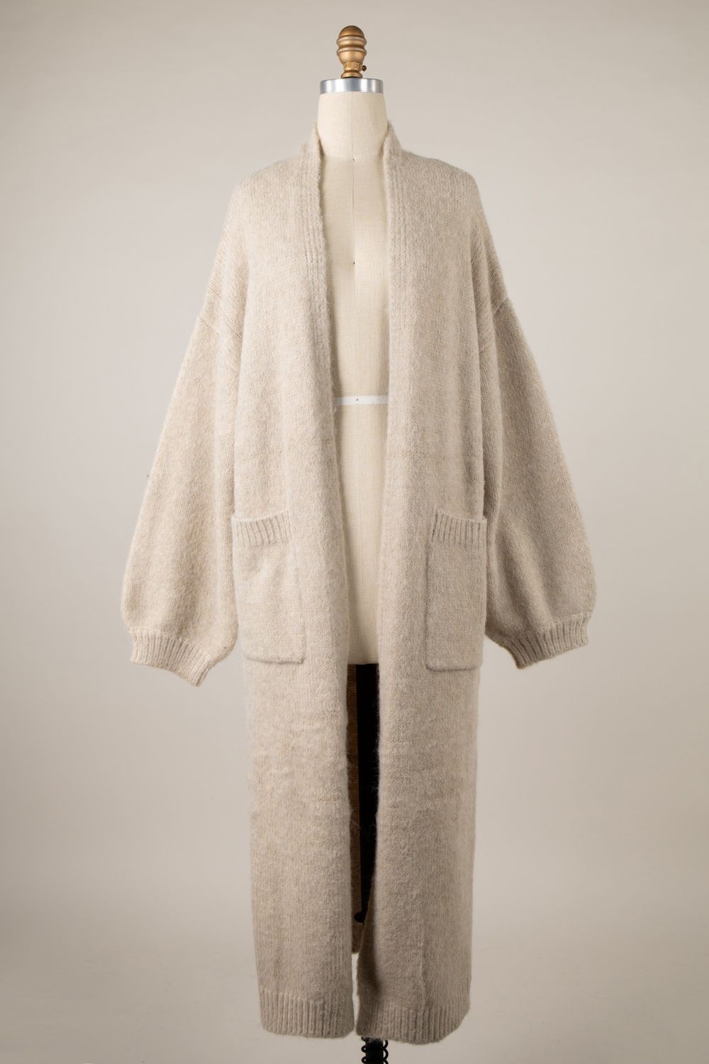 Long Fuzzy Cardigan - Beige