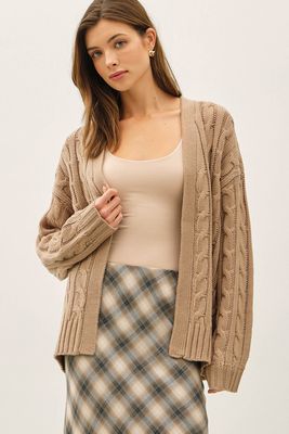 Cass Cable Knit Cardigan - Taupe