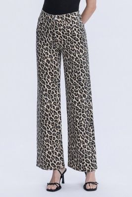 Leopard Print Wide Leg Jeans - Brown
