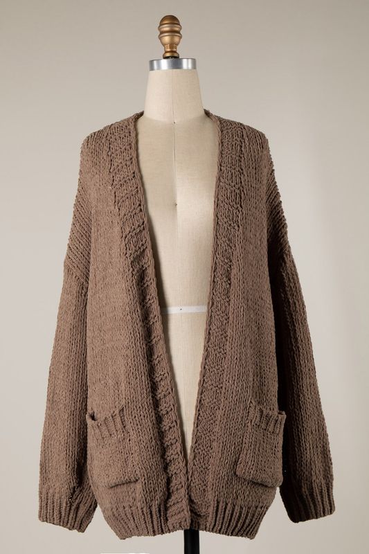 Chunky Chenille Cardigan - Brown