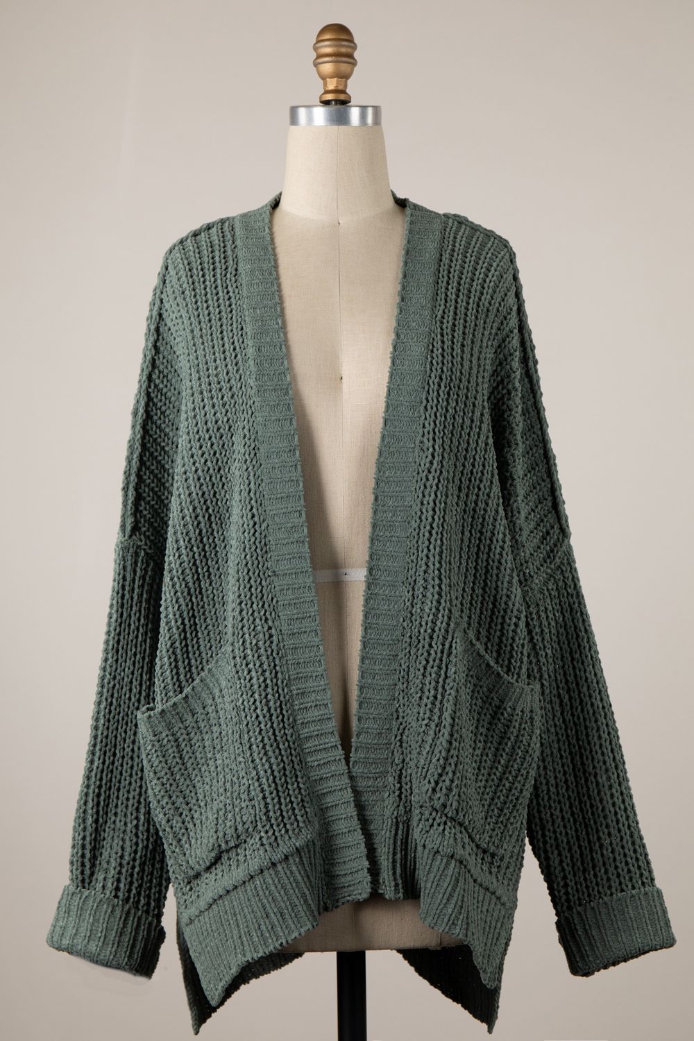 Chenille Cable Knit Cardigan - Sage