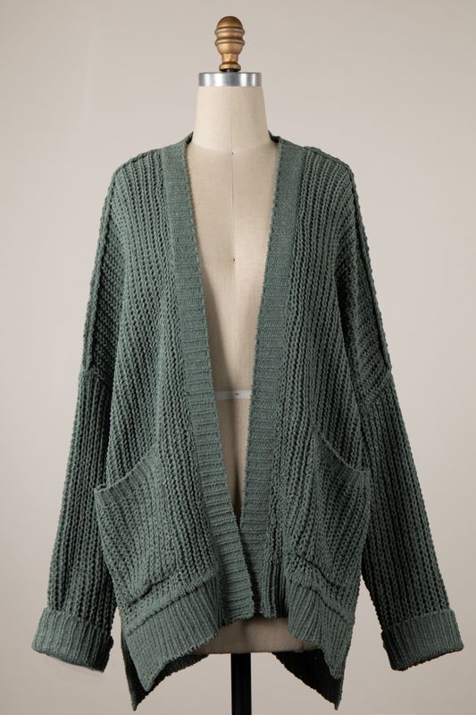 Chenille Cable Knit Cardigan - Sage