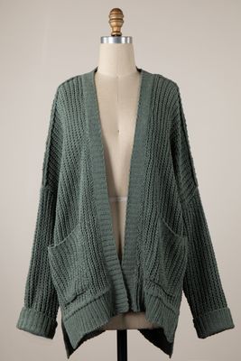Chenille Cable Knit Cardigan - Sage