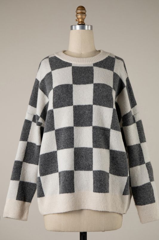 Karly Checkered Sweater - Ivory &amp; Charcoal