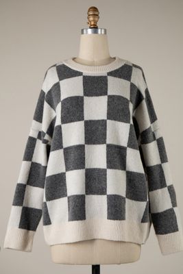 Karly Checkered Sweater - Ivory &amp; Charcoal