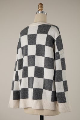 Karly Checkered Sweater - Ivory & Charcoal