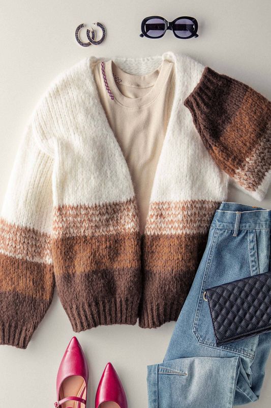 Bailey Striped Cardigan - Brown Combo