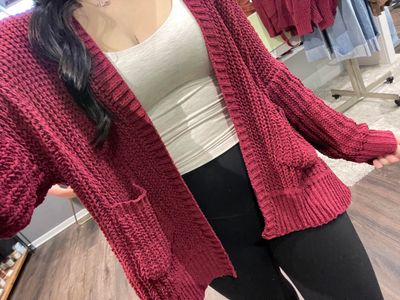 Chenille Cable Knit Cardigan - Wine