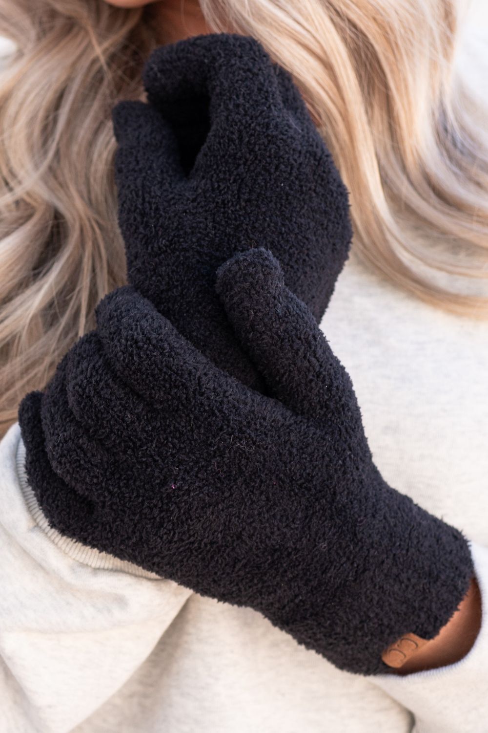 Plush Chenille Gloves, Color: Black