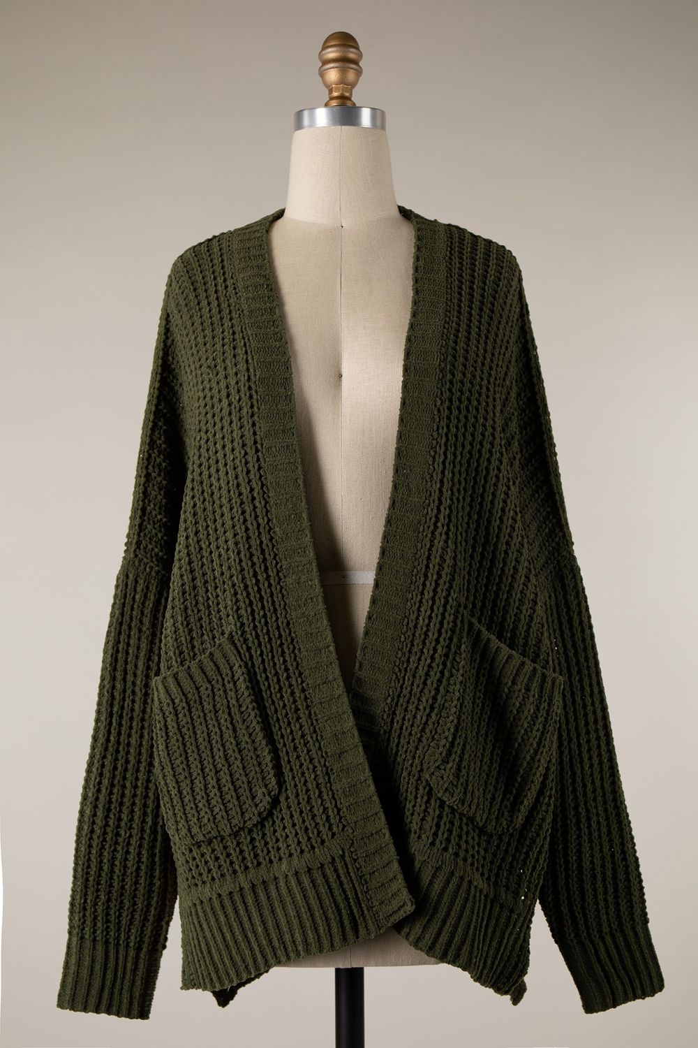 Chenille Cable Knit Cardigan - Olive
