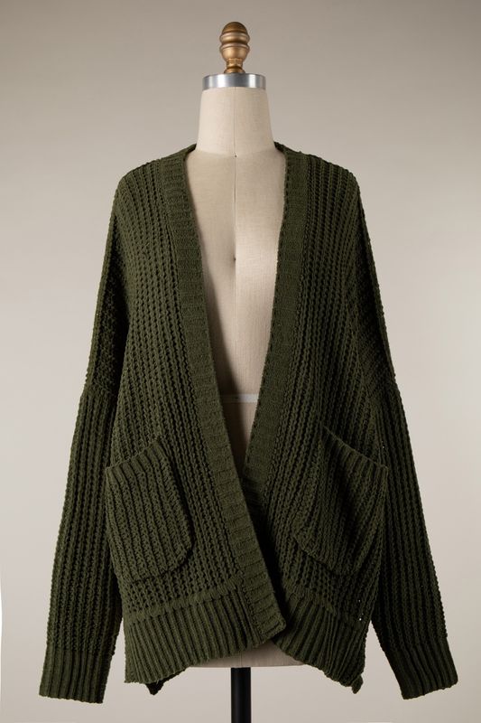 Chenille Cable Knit Cardigan - Olive