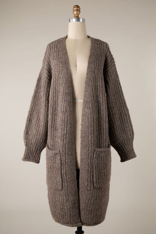 Long Cable Knit Cardigan - Mocha