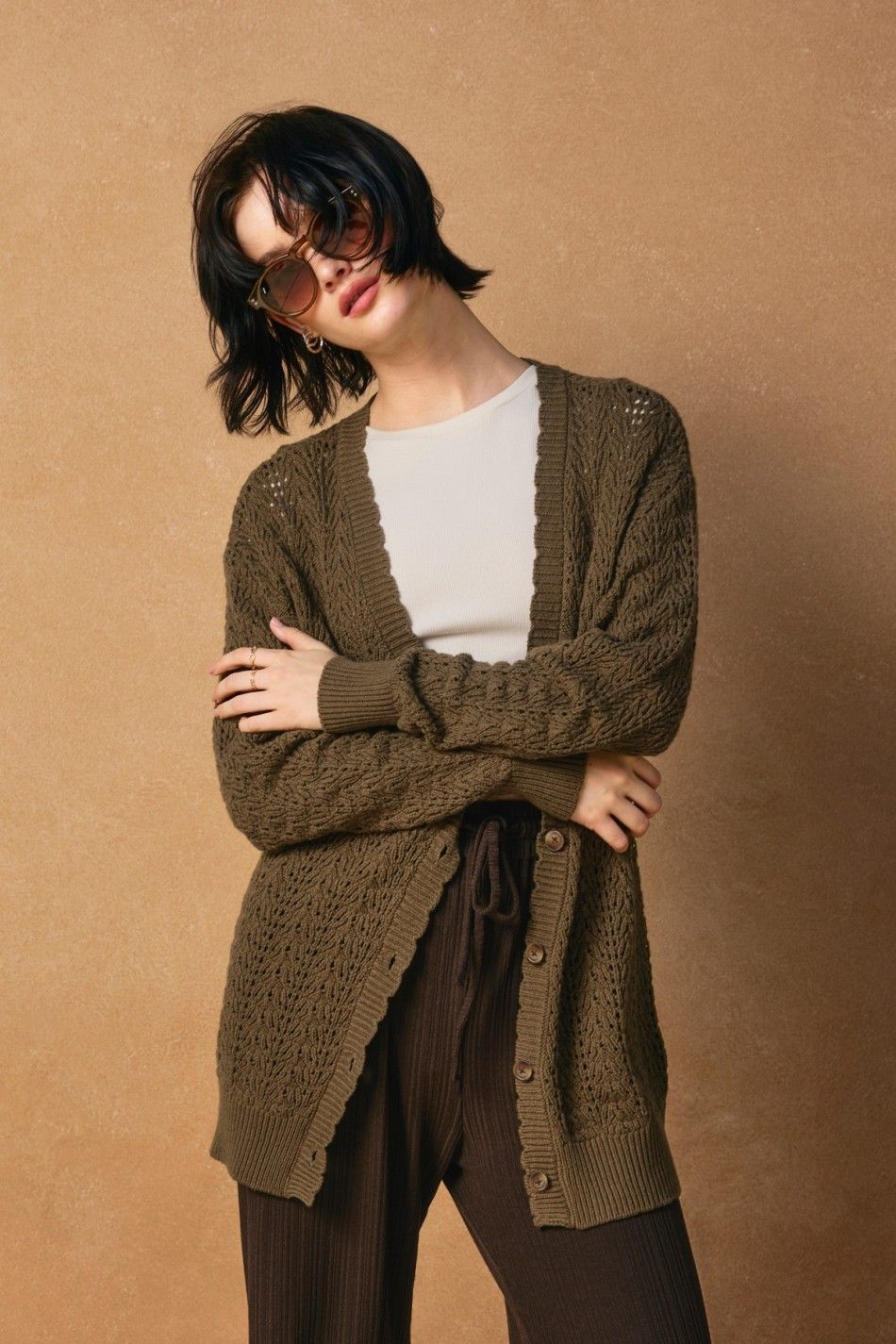 Staci Scalloped Cardigan - Olive