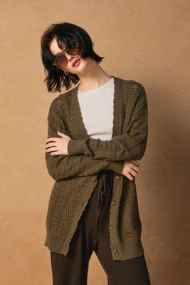 Staci Scalloped Cardigan - Olive