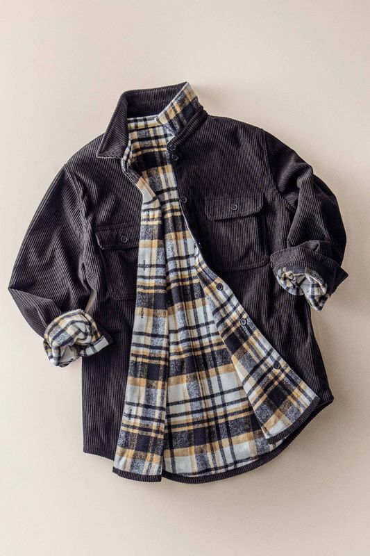 Corduroy Flannel Shacket - Black