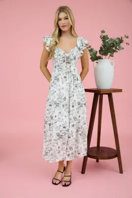 Brittany Front Tie Dress - White &amp; Black