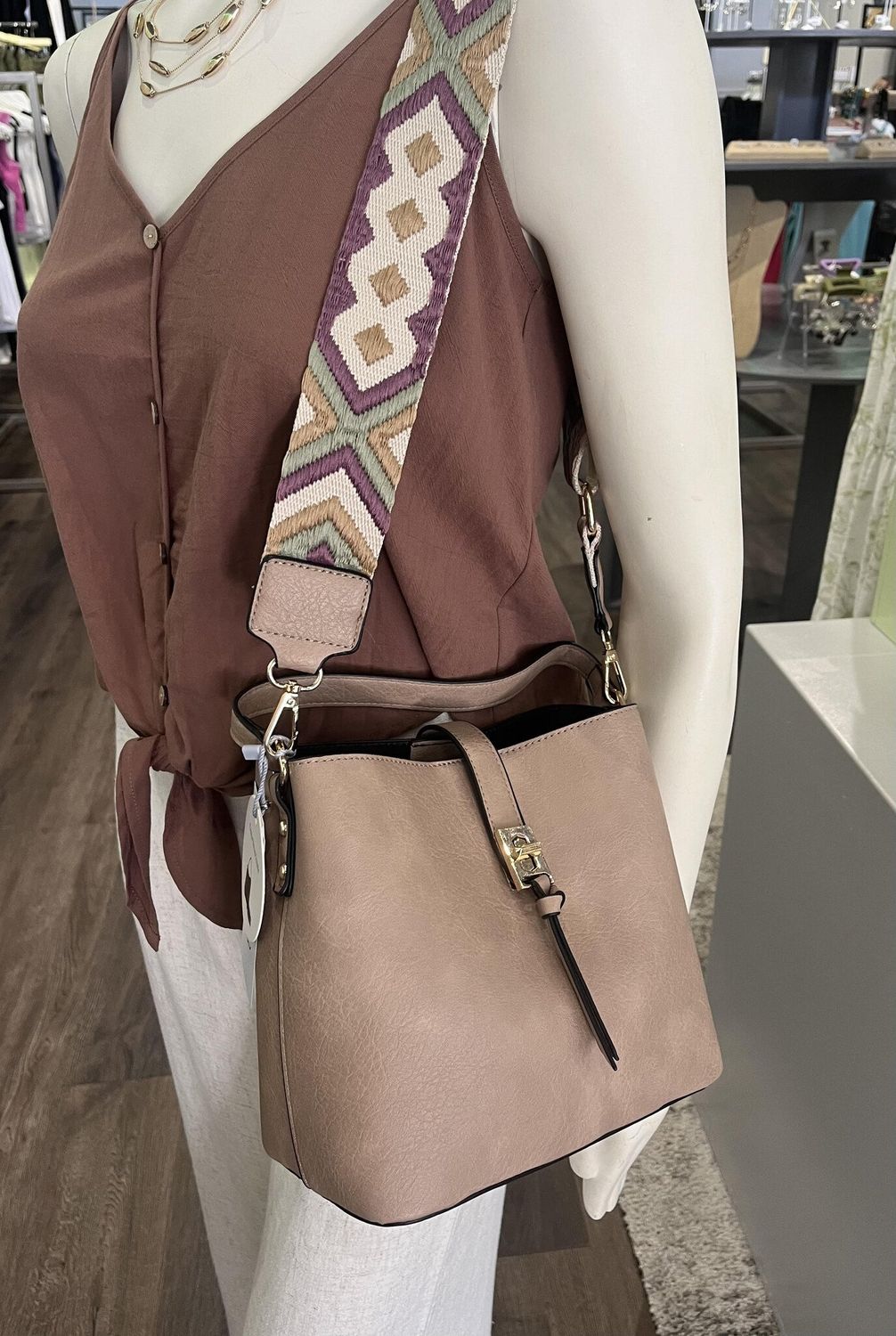 Purse with Guitar Strap, Color: Stone