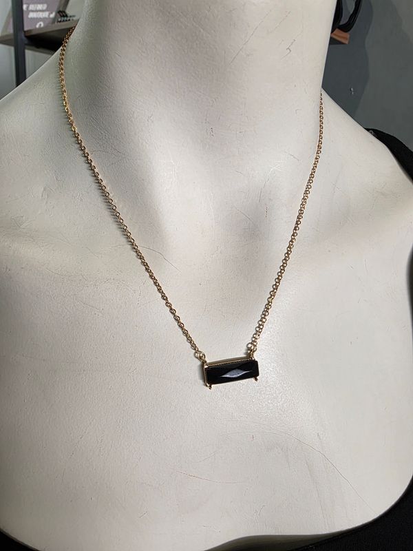 Gold Necklace with Black Stone