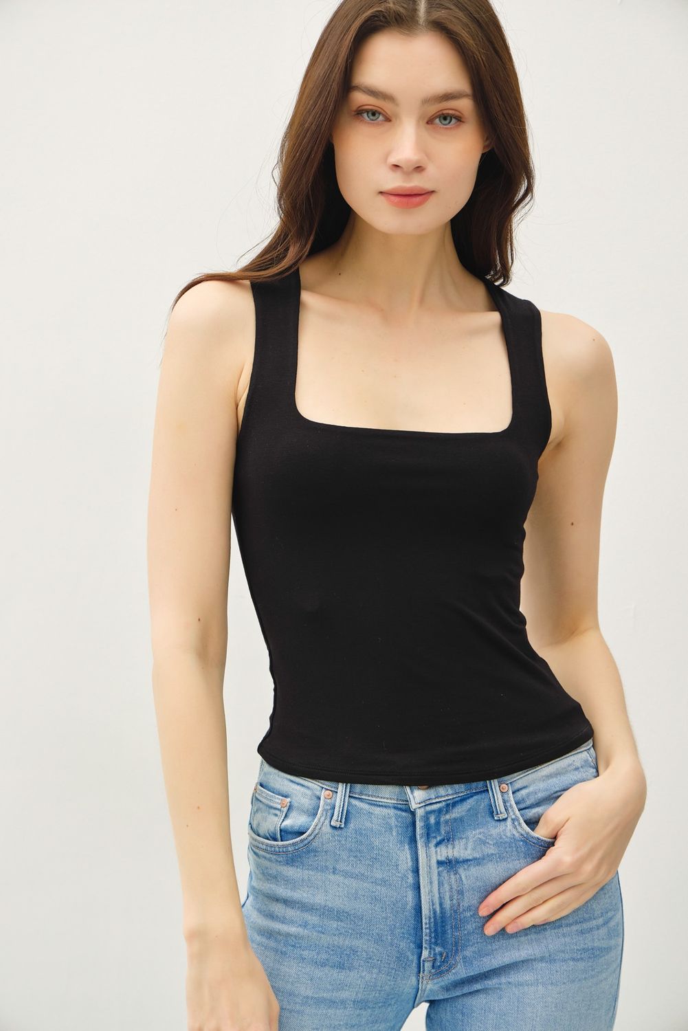 Spandex Square Neck Tank, Color: Black, Size: Small