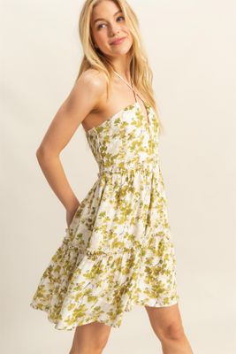 Tara Floral Mini Dress - Matcha