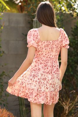 Vicky Keyhole Mini Dress - Ivory/Coral