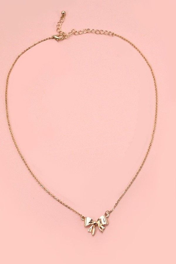 Mini Bow Necklace, Color: Gold