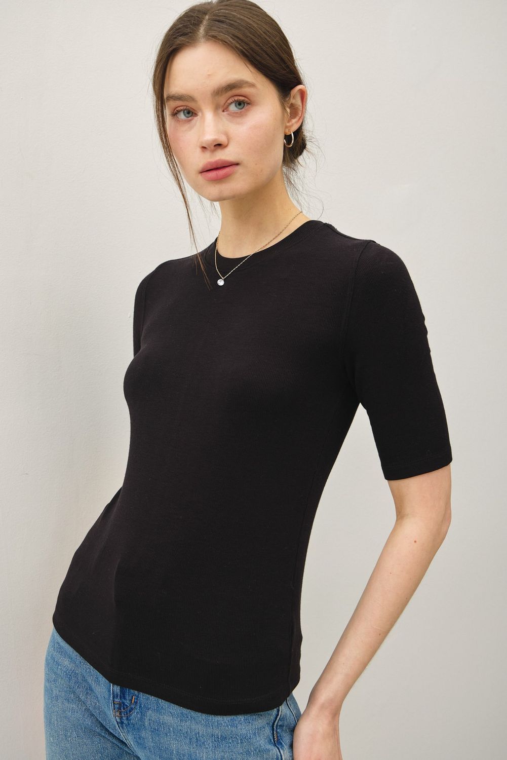 Ammie Short Sleeve Ribbed Top (Multiple Colors), Color: Black, Size: Small