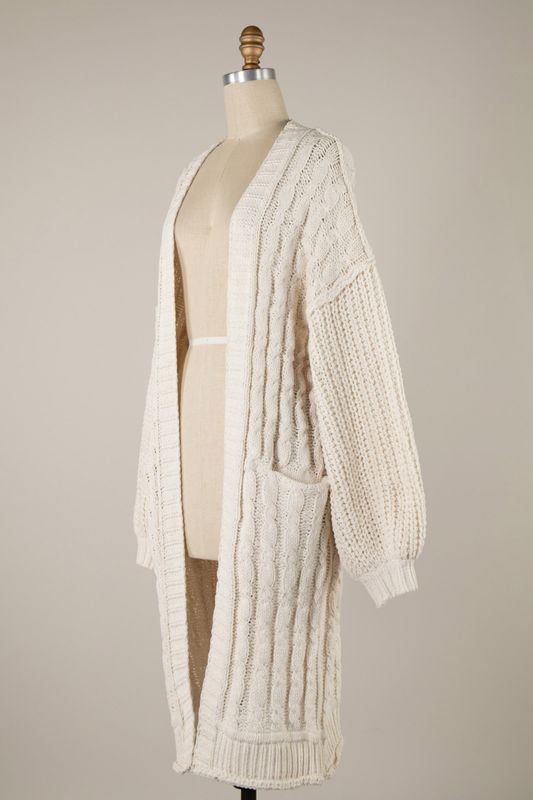 Chunky Braid Knit Cardigan - Cream