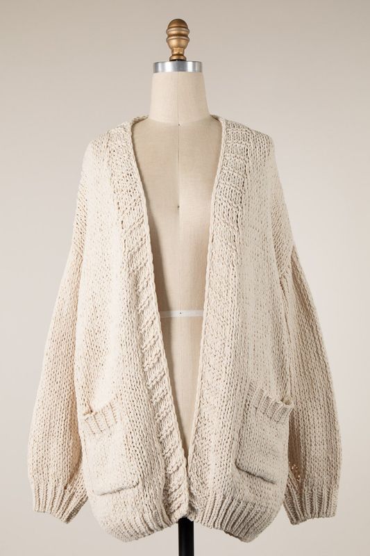 Chunky Chenille Cardigan - Beige