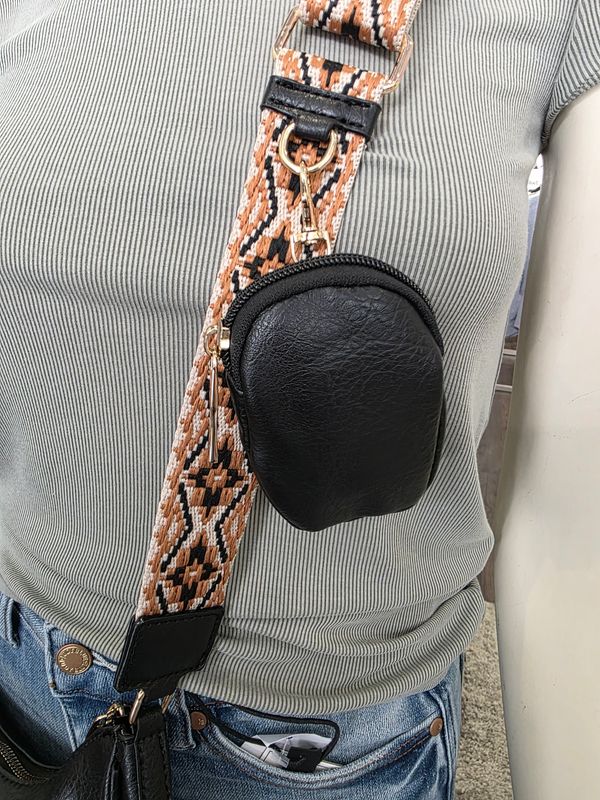 Black Crossbody with Guitar Strap/ Pouch