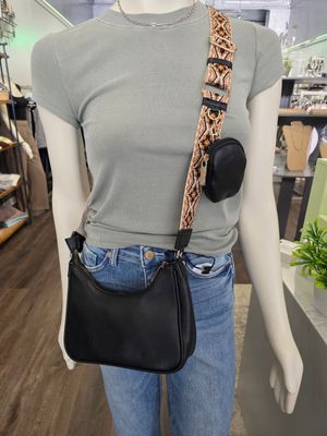 Black Crossbody with Guitar Strap/ Pouch