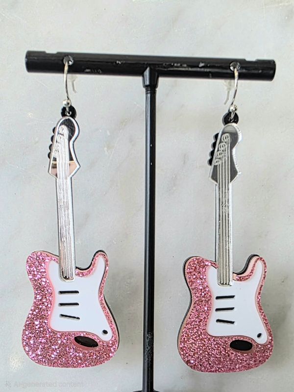 Pink Guitar Earrings