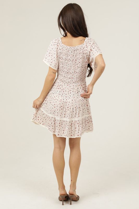 Ariana V-Neck Ditsy Dress - Ivory