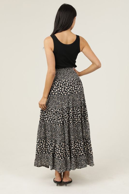 Tiffany A Line Skirt - Black Floral