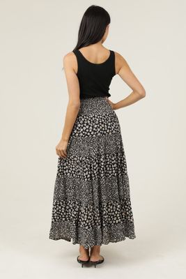 Tiffany A Line Skirt - Black Floral