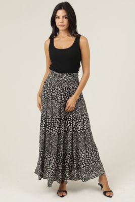 Tiffany A Line Skirt - Black Floral