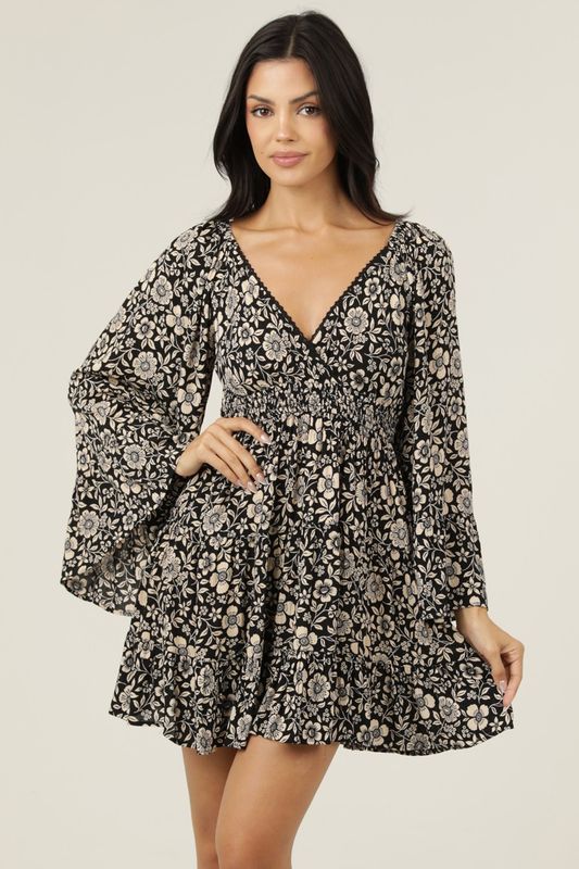 Tilly Bell Sleeve Dress - Black