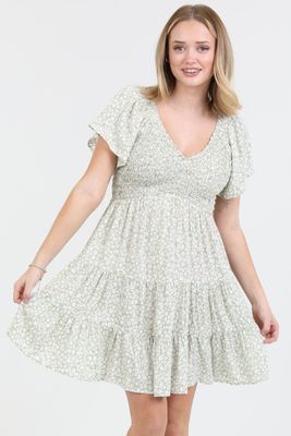 Ariana V-Neck Ditsy Dress - Sage
