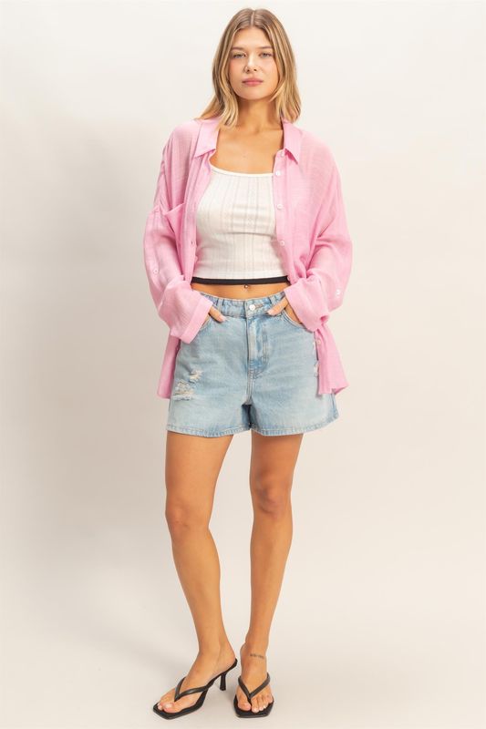 Kimmy Button Down - Candy Pink