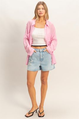 Kimmy Button Down - Candy Pink
